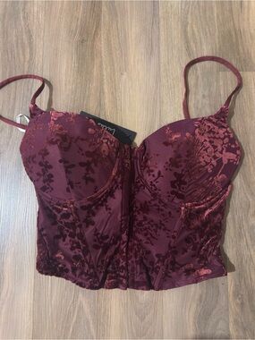 Lulu's Burgundy Burnout Velvet Corset Top - Size S